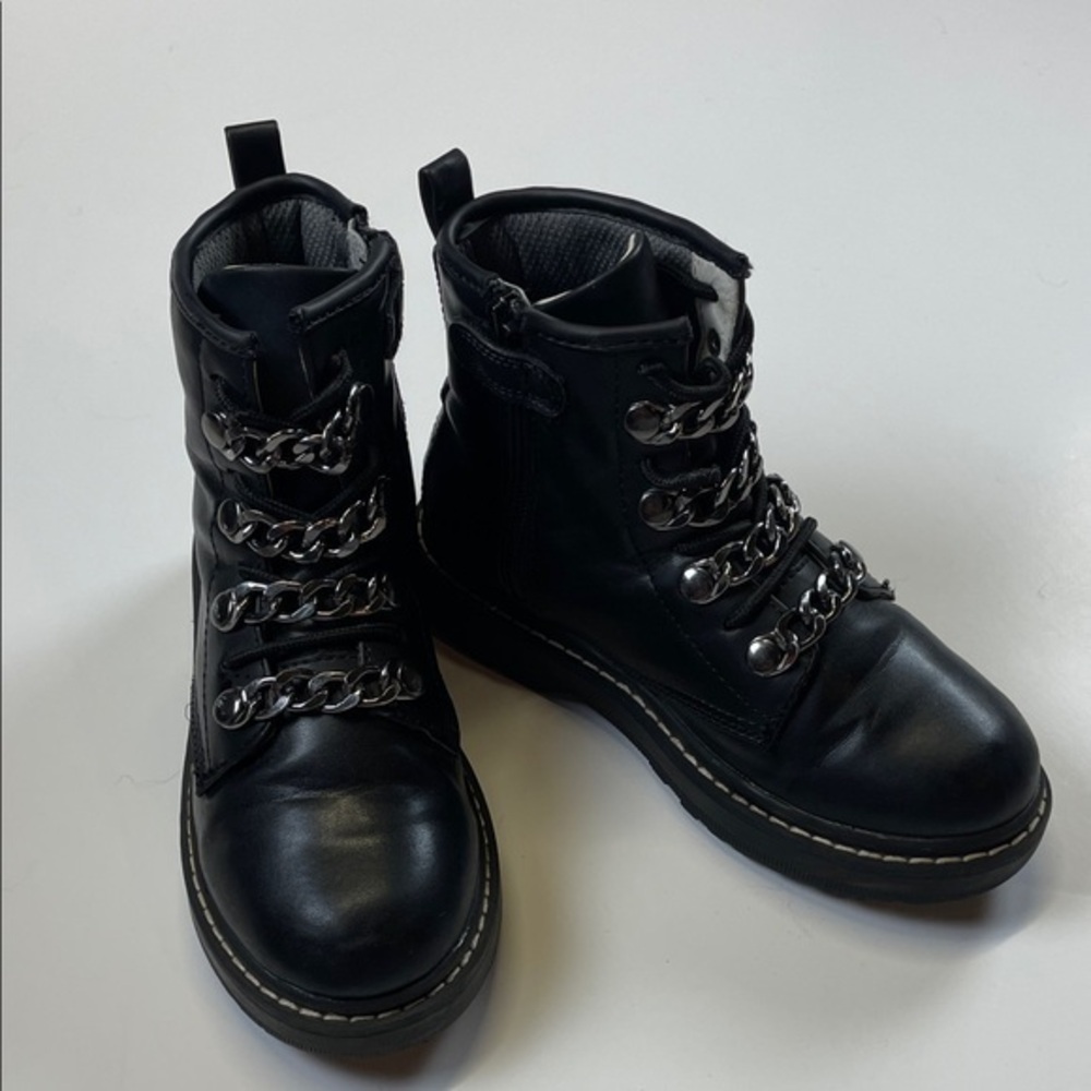 Lelli Kelly Black Combat Boots Chain Detail EU 32 US Youth 1/Girls 1-1.5 Leather